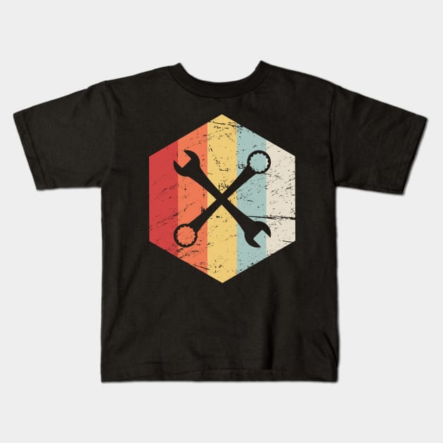 Retro Vintage Mechanic Icon Kids T-Shirt by MeatMan